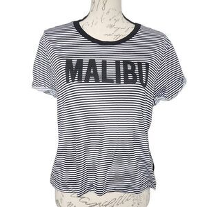 Nollie Women's Size Large Black White Stripe Malibu Short Sleeve T-shirt